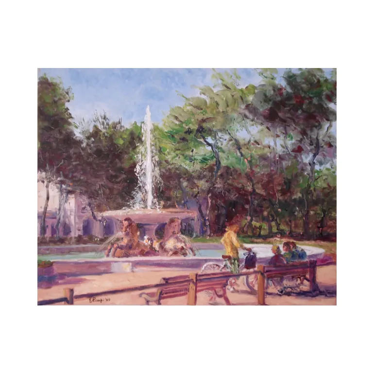 Chiacchere al parco Fellini, olio su tela a spatola e pennello cm 40x50 2009