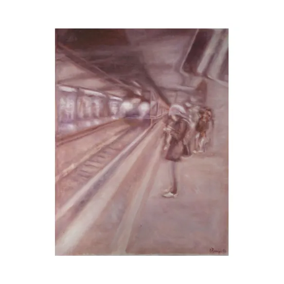 Stazione di Bologna olio su tela antica primi '900 cm 70 x 85 2012
