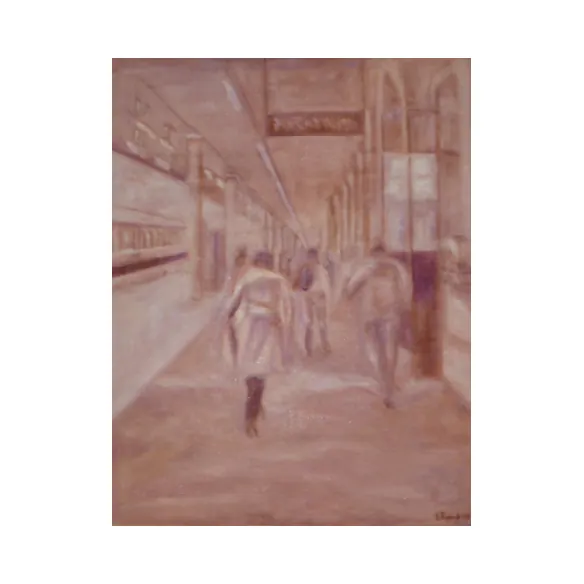 stazione di Rimini olio su tela antica in puro cotone primi '900 cm 70 x 85 2013