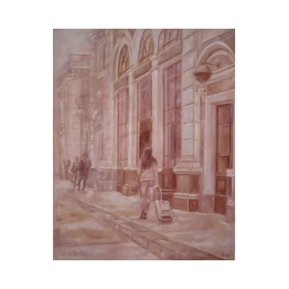 stazione di Rimini olio su tela antica in puro cotone primi '900 cm 70 x 85 2013