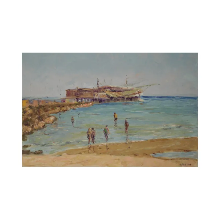 Bagnanti a Rimini, olio su tela a spatola e pennello cm. 40x60 2009